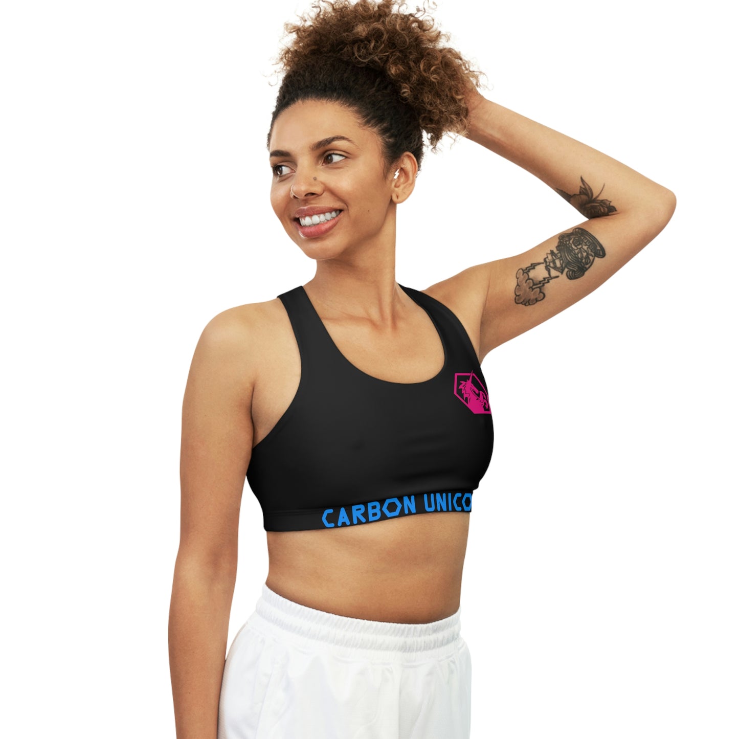 Black w/Pink and Blue Seamless Sports Bra
