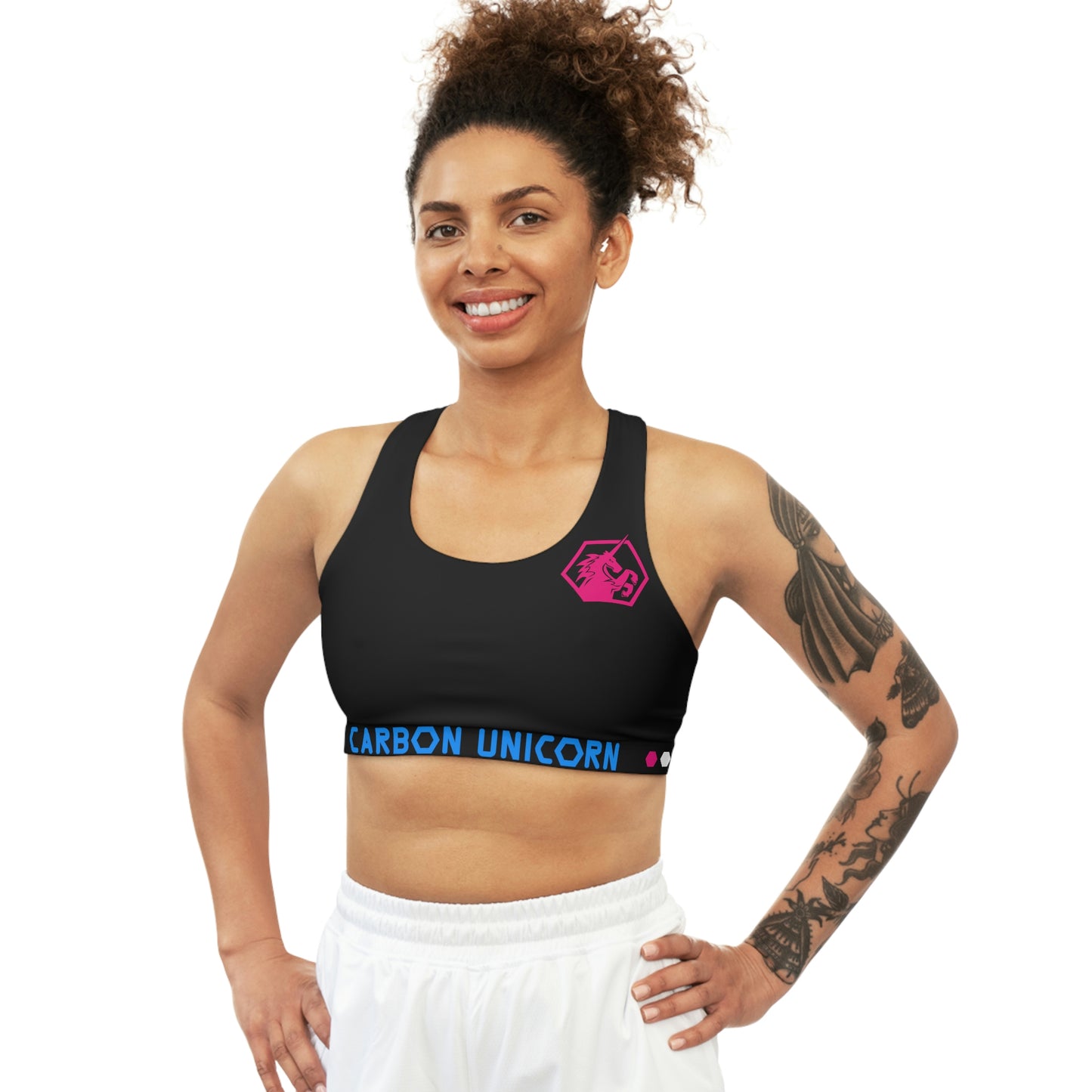 Black w/Pink and Blue Seamless Sports Bra