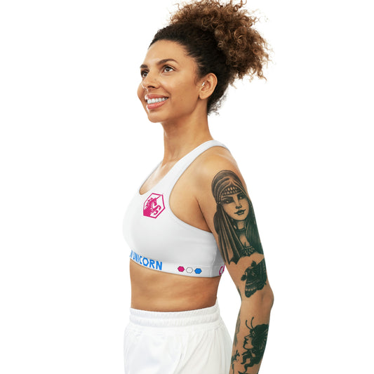 White w/Pink and Blue Seamless Sports Bra