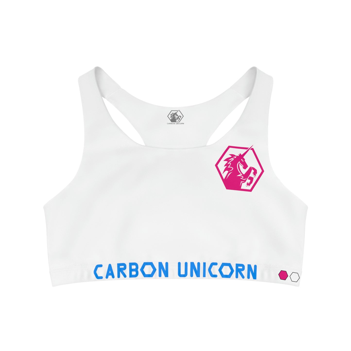 White w/Pink and Blue Seamless Sports Bra